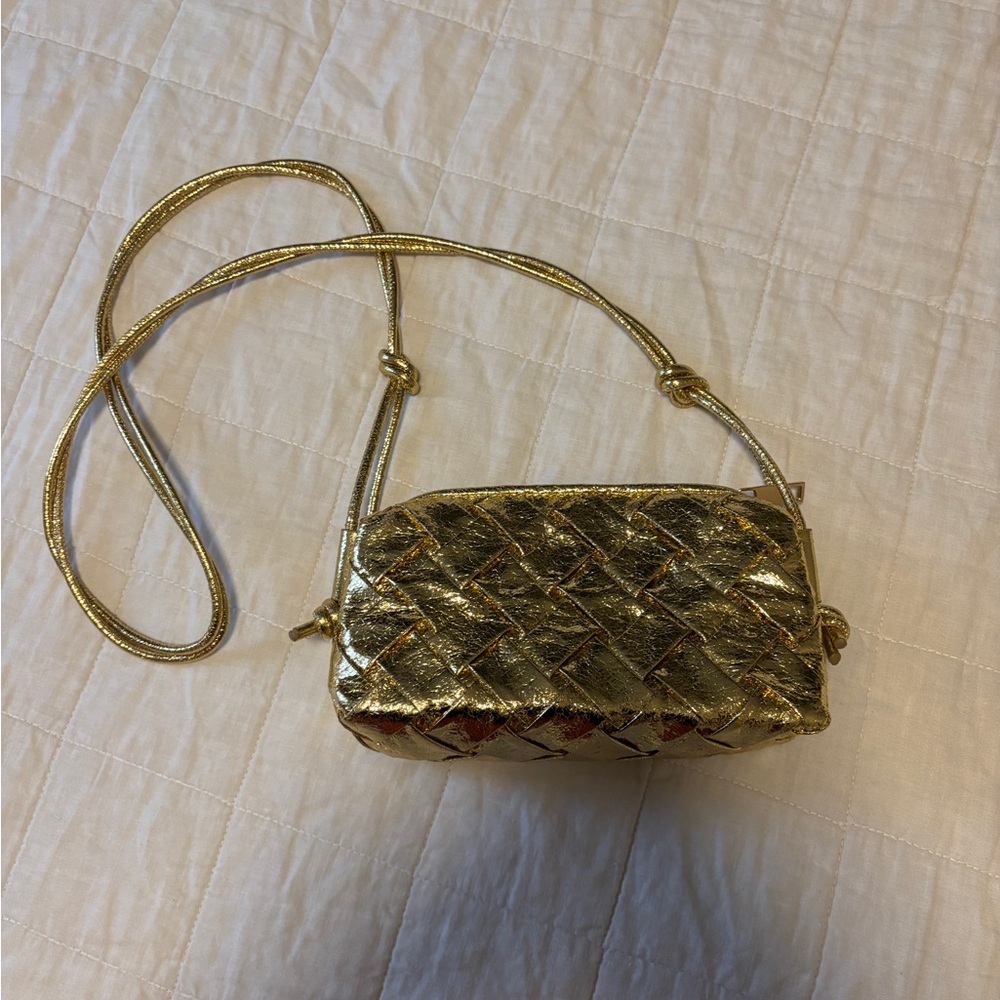Small Gold Woven Crossbody Bag